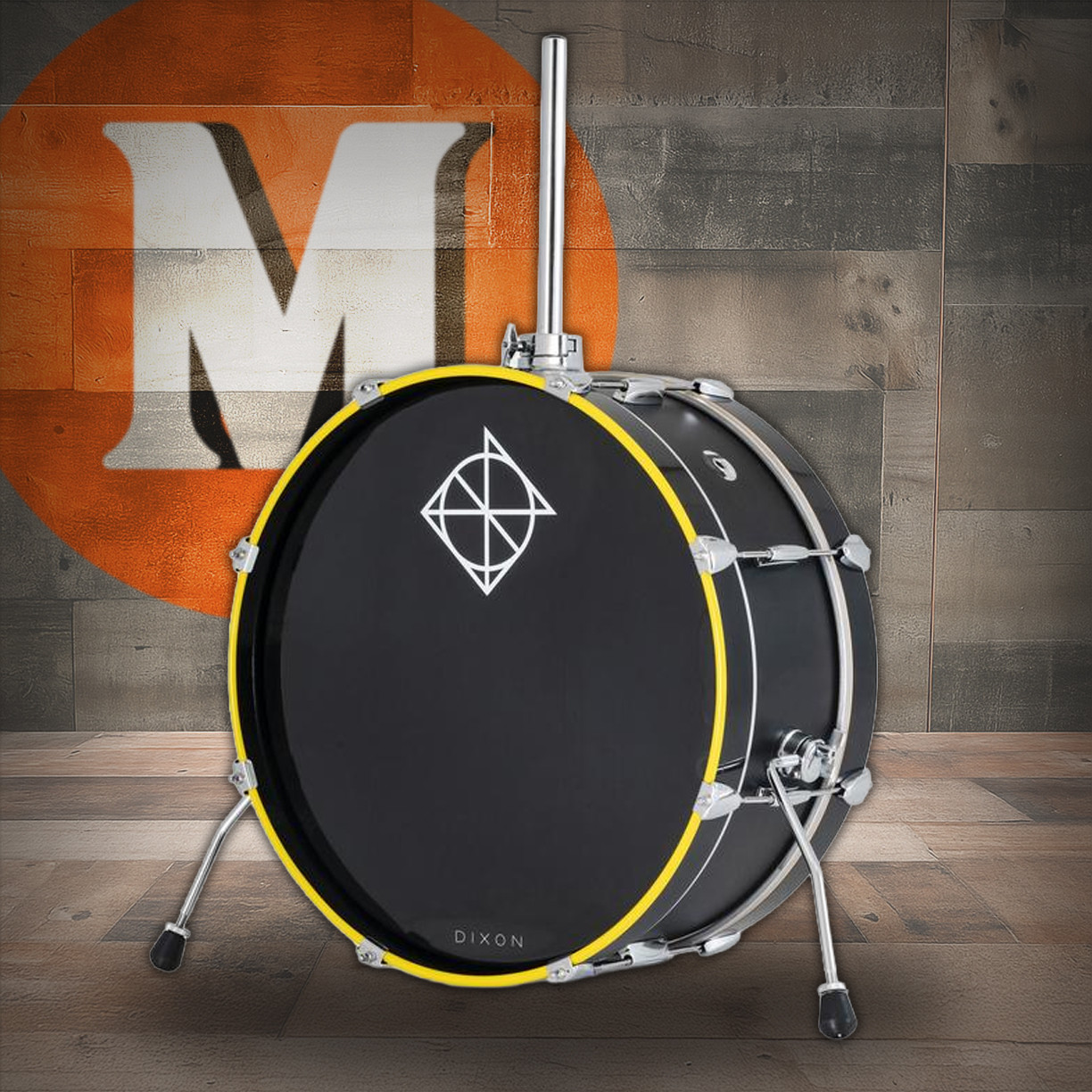 Dixon Little Roomer 7 x 20 Bass Drum Black with Yellow Highlight (PDZL0720BK1) | Musician Madness