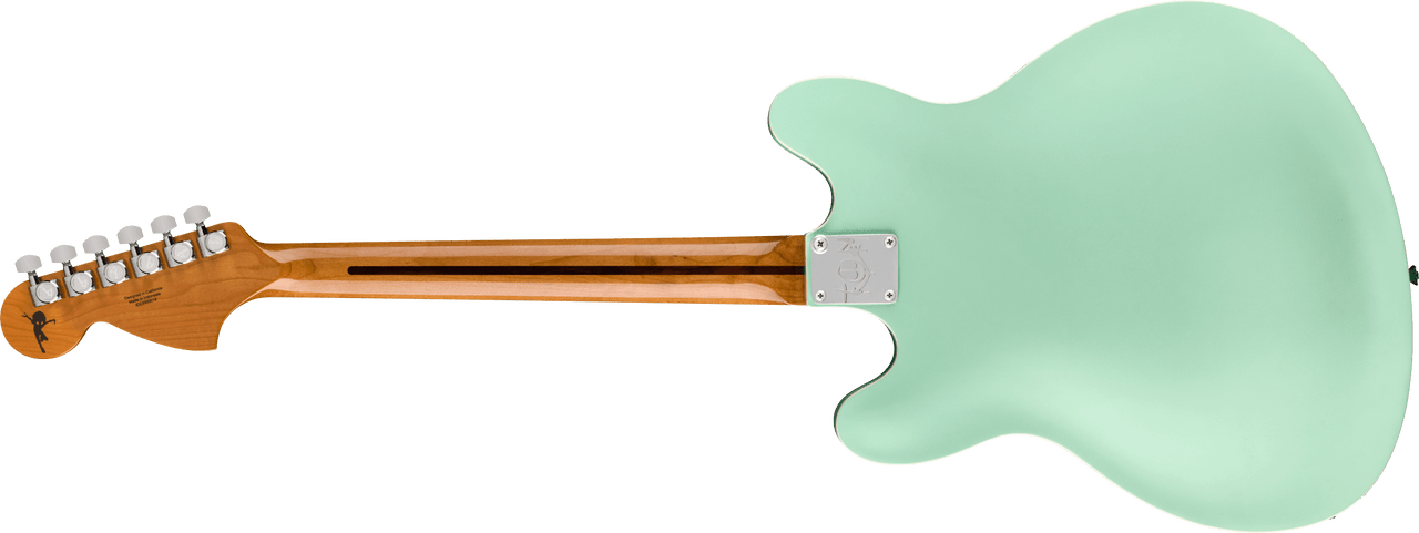 Fender Tom DeLonge Starcaster Rosewood Fingerboard, Chrome Hardware - Satin Surf Green Picks and Strap Bundle | Musician Madness