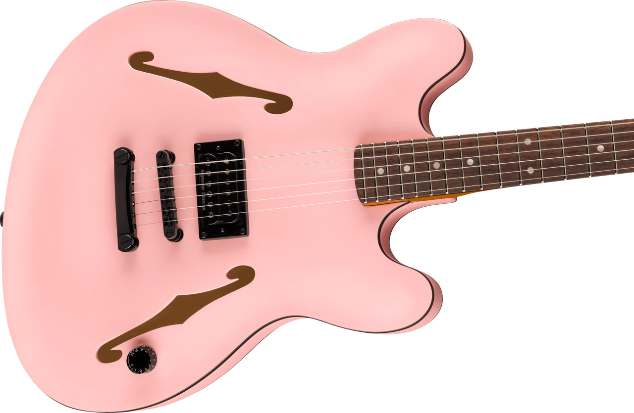 Fender Tom DeLonge Starcaster Rosewood Fingerboard, Black Hardware - Satin Shell Pink Picks and  Strap Bundle  | Musician Madness