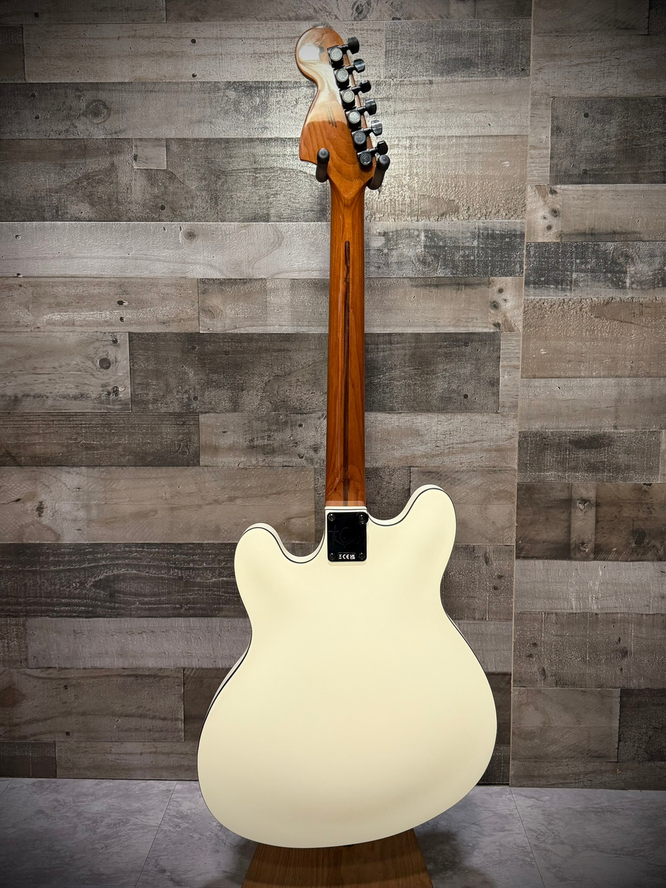 Fender Tom DeLonge Starcaster Rosewood Fingerboard, Black Hardware - Satin Olympic White Picks and Strap Bundle  | Musician Madness