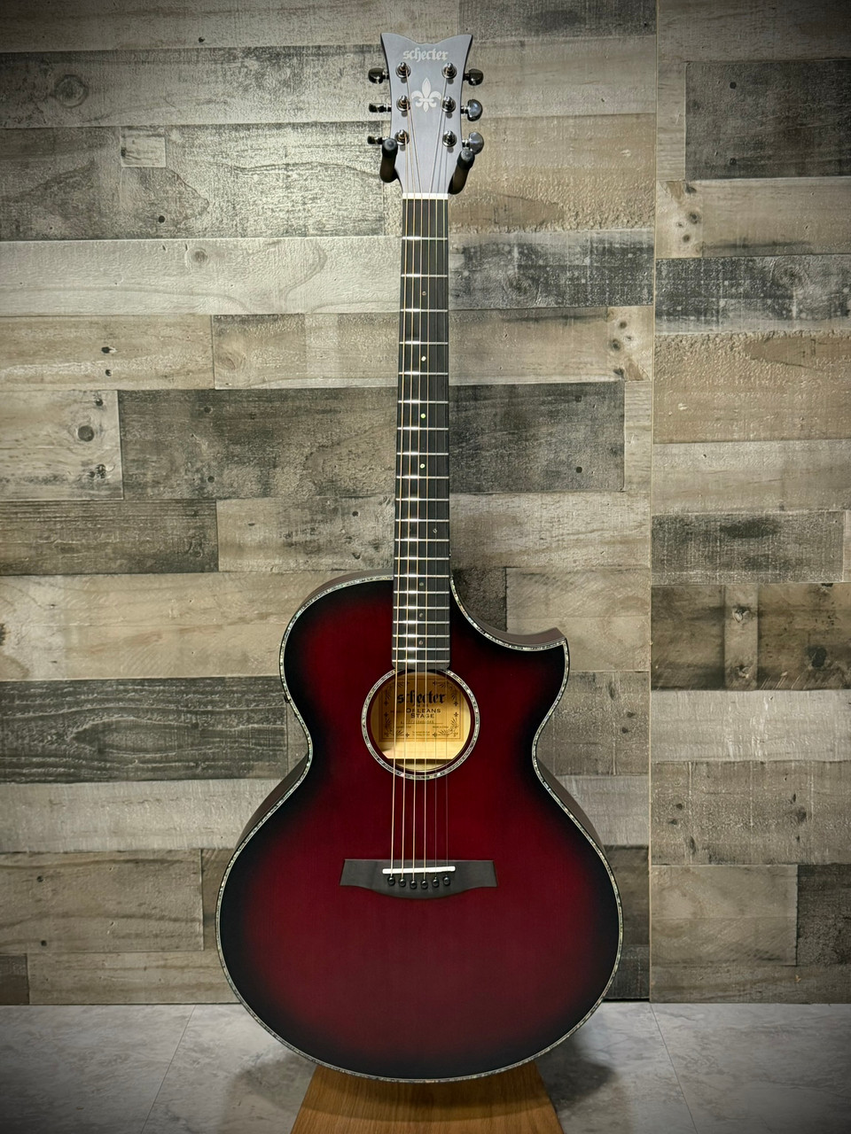 Schecter Orleans Stage Electric Acoustic Guitar - Vampyre Red Burst Satin (VRBS) (3710) | Musician Madness