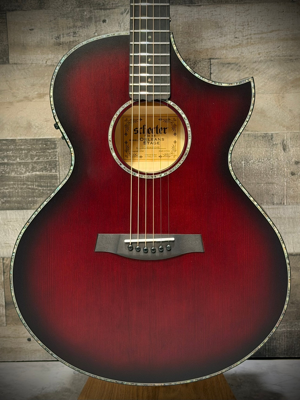Schecter Orleans Stage Electric Acoustic Guitar - Vampyre Red Burst Satin (VRBS) (3710) | Musician Madness