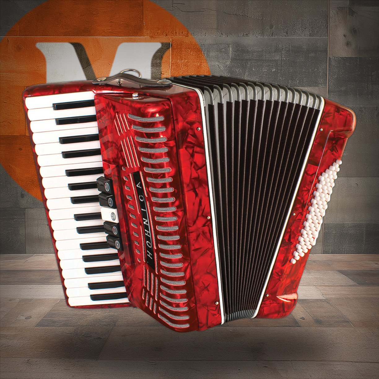 Hohner Hohnica 72 Bass Entry Level Piano ACCORDION - Pearl Red (1305-RED) | Musician Madness
