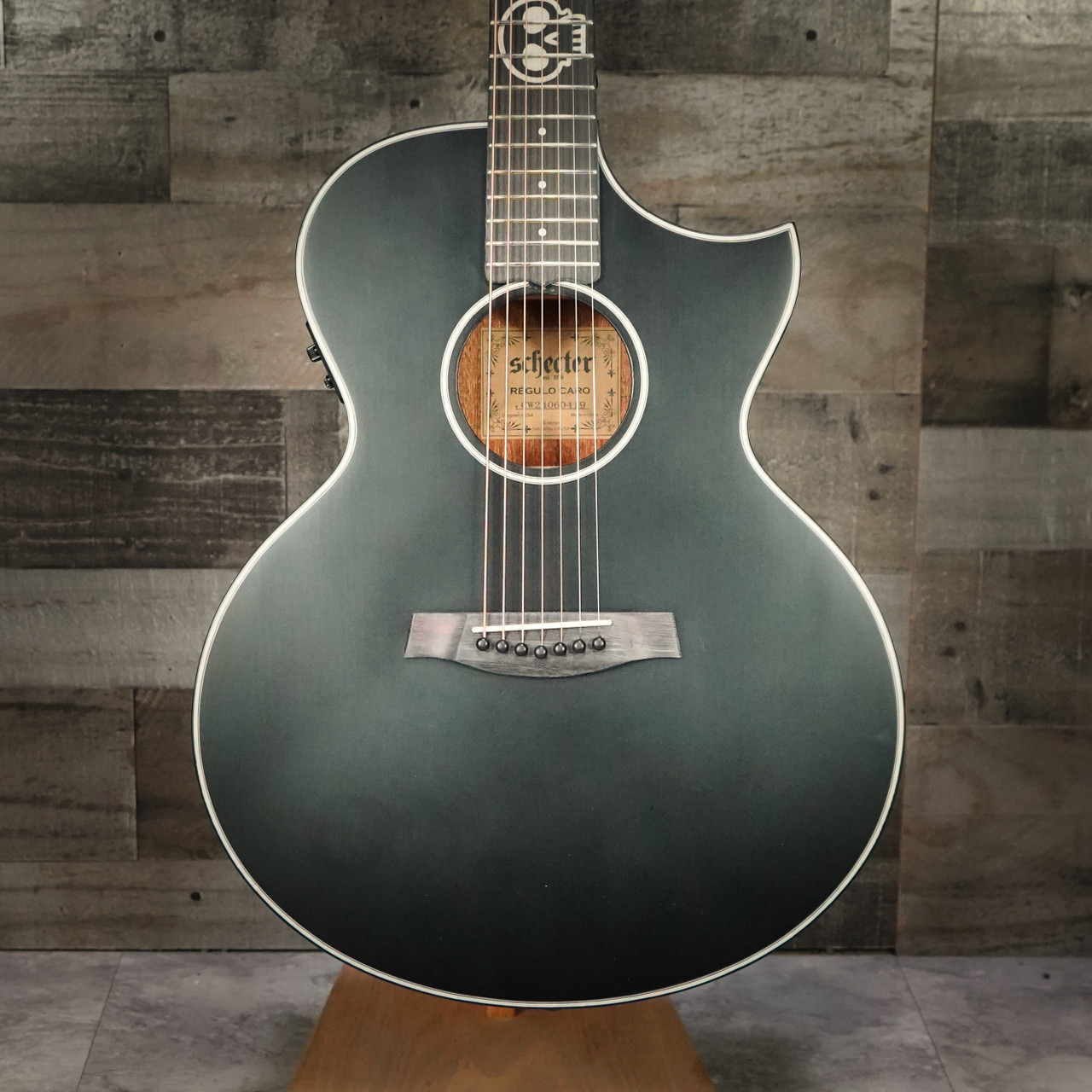 Schecter Regulo Caro-7 Acoustic Acoustic-Electric Guitar - Satin Black (3719) | Musician Madness