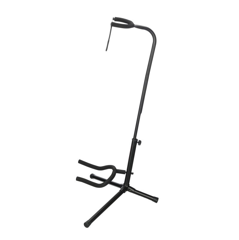 Stageline GS100B Guitar Stand  Universal Cradle for Acoustic & Electric Guitars, Adjustable Height 19?31?, Black Finish with Rubber Padding & Security Strap (GS100B-SLN-U) | Musician Madness