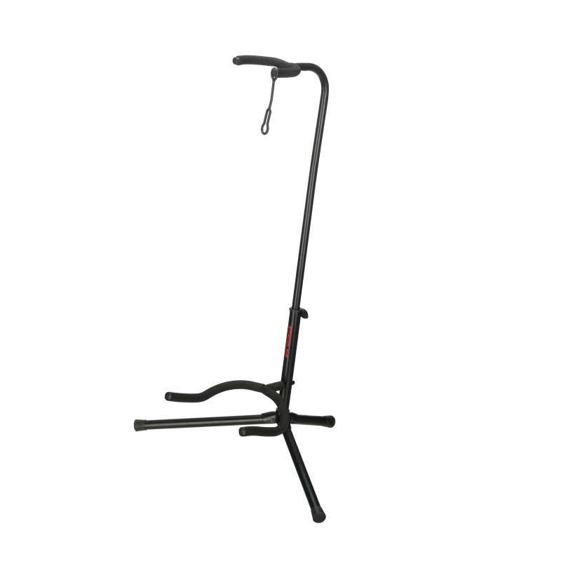 Stageline GS100B Guitar Stand  Universal Cradle for Acoustic & Electric Guitars, Adjustable Height 19?31?, Black Finish with Rubber Padding & Security Strap (GS100B-SLN-U) | Musician Madness