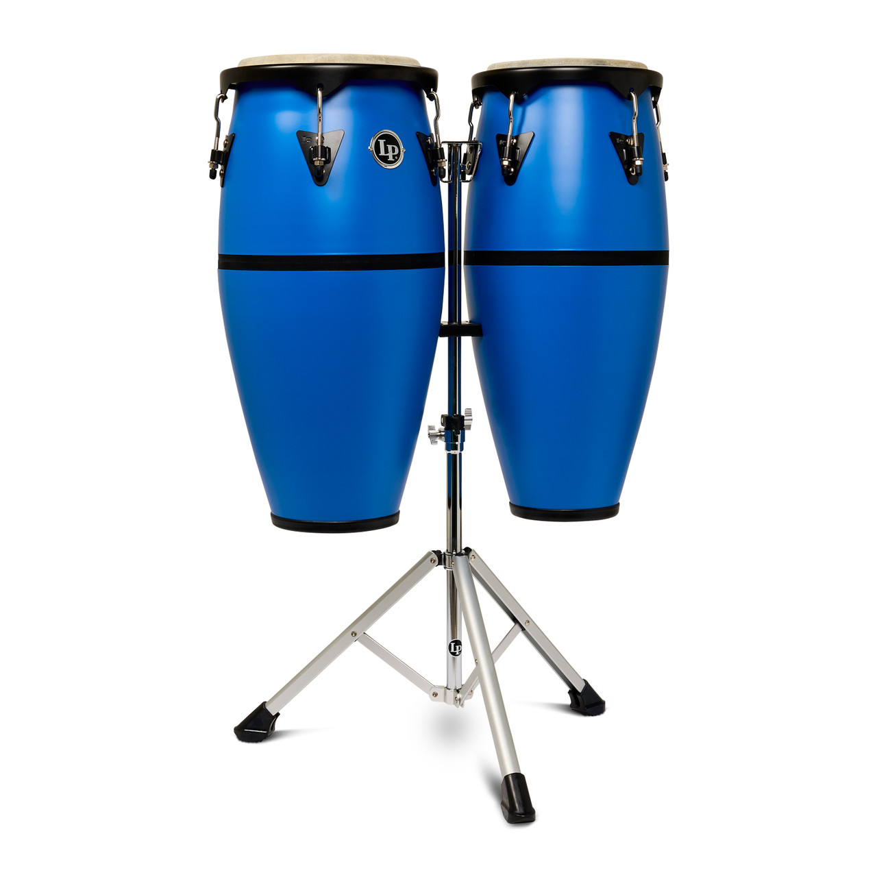 Latin Percussion 10" and 11" Discovery II Conga Set with Aluminum Stand - Race Car Blue (LP646DII-DB) | Musician Madness