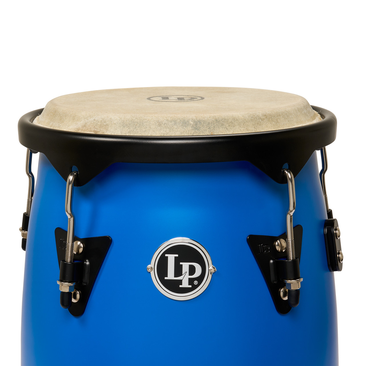 Latin Percussion 10" and 11" Discovery II Conga Set with Aluminum Stand - Race Car Blue (LP646DII-DB) | Musician Madness