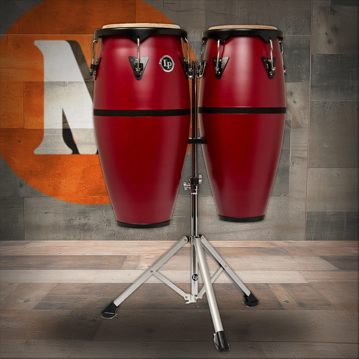 Latin Percussion 10" and 11" Discovery II Conga Set with Aluminum Stand - Red (LP646DII-RD) | Musician Madness