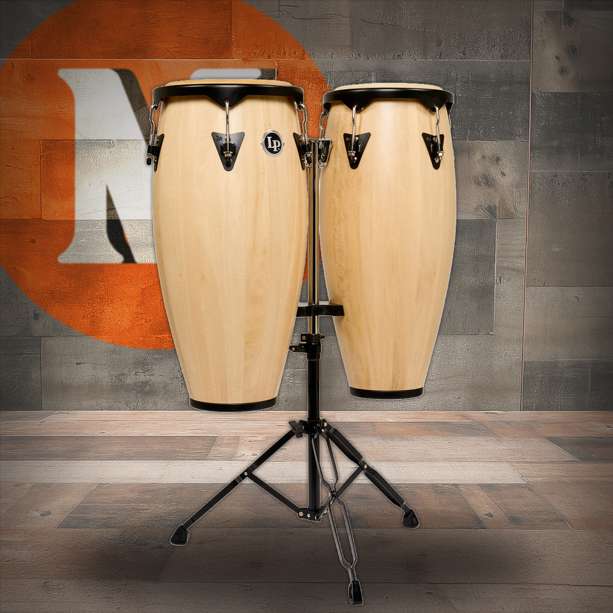 Latin Percussion City II 10" and 11" Mango Conga Set - Natural Black with Double Stand (LP646NYII-AW) | Musician Madness
