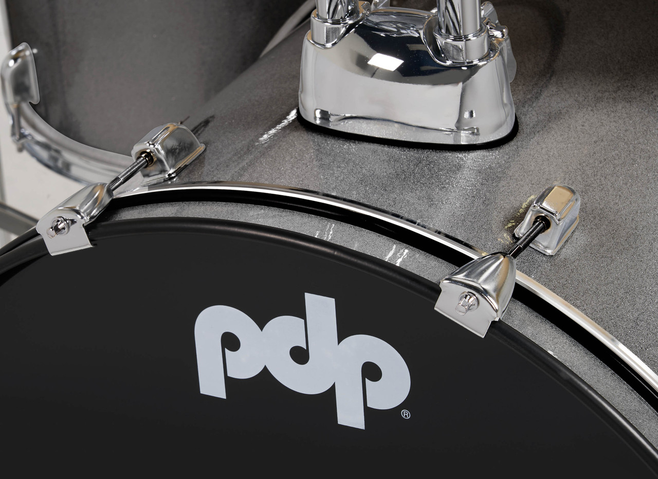 PDP Center Stage 5-Piece Drum Kit with Hardware Cymbals and Throne - Silver Sparkle (PDCE2215KTSS) | Musician Madness