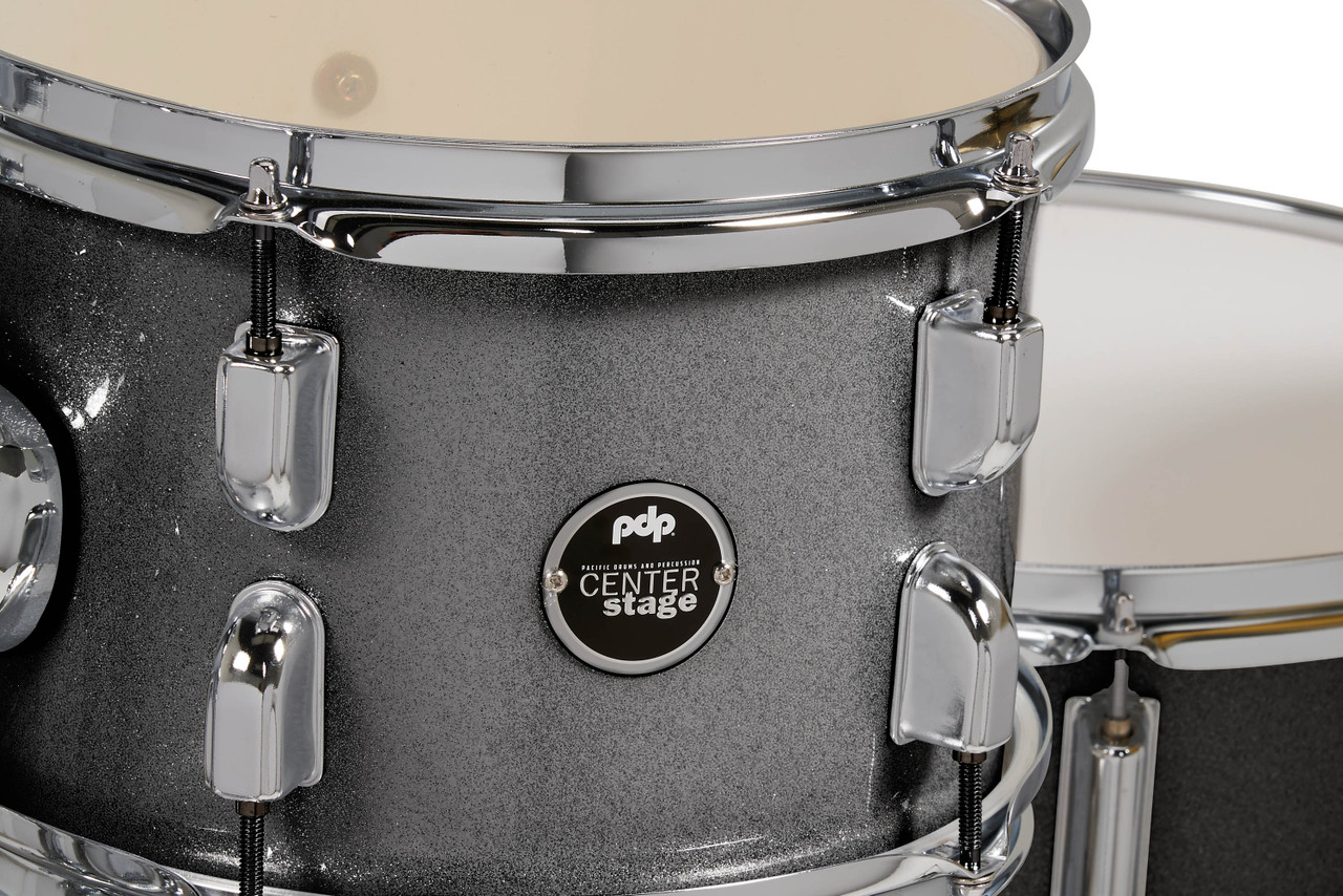 PDP Center Stage 5-Piece Drum Kit with Hardware Cymbals and Throne - Silver Sparkle (PDCE2215KTSS) | Musician Madness