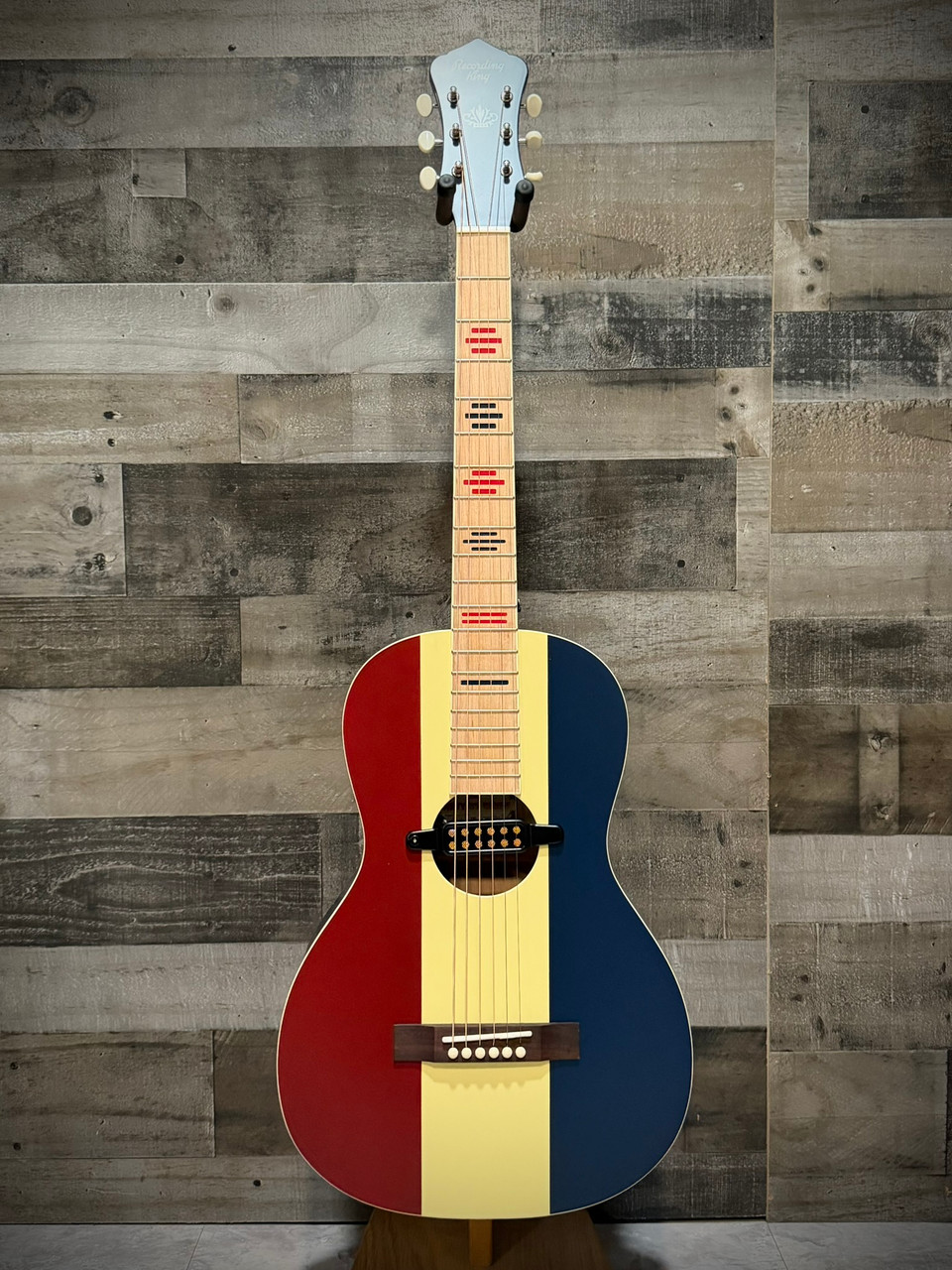 Recording King Dirty 30's Series 7 Parlor Acoustic-Electric Guitar - Red, White & Blue | Musician Madness