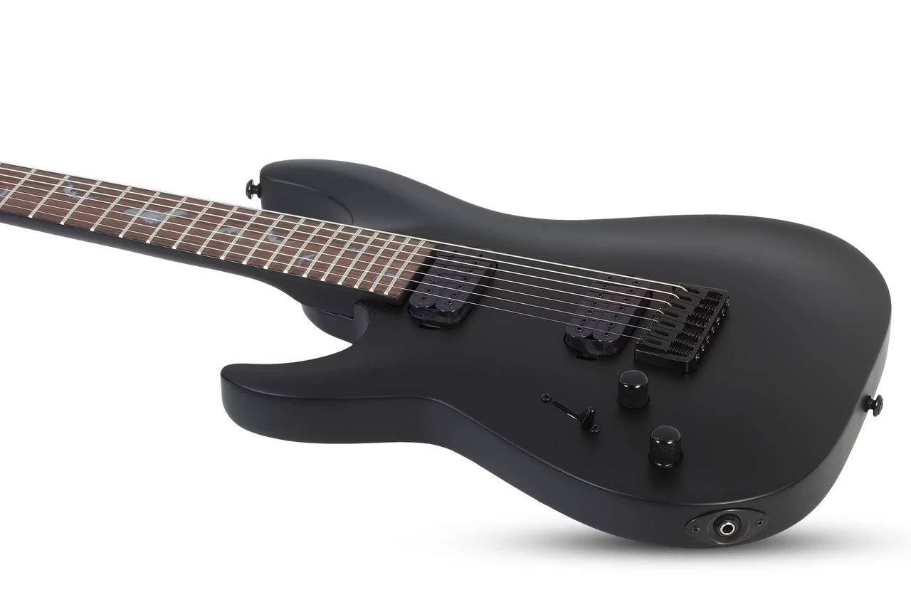 Schecter Damien-7 Left Hand Electrc Guitar - Satin Black (2475) | Musician Madness