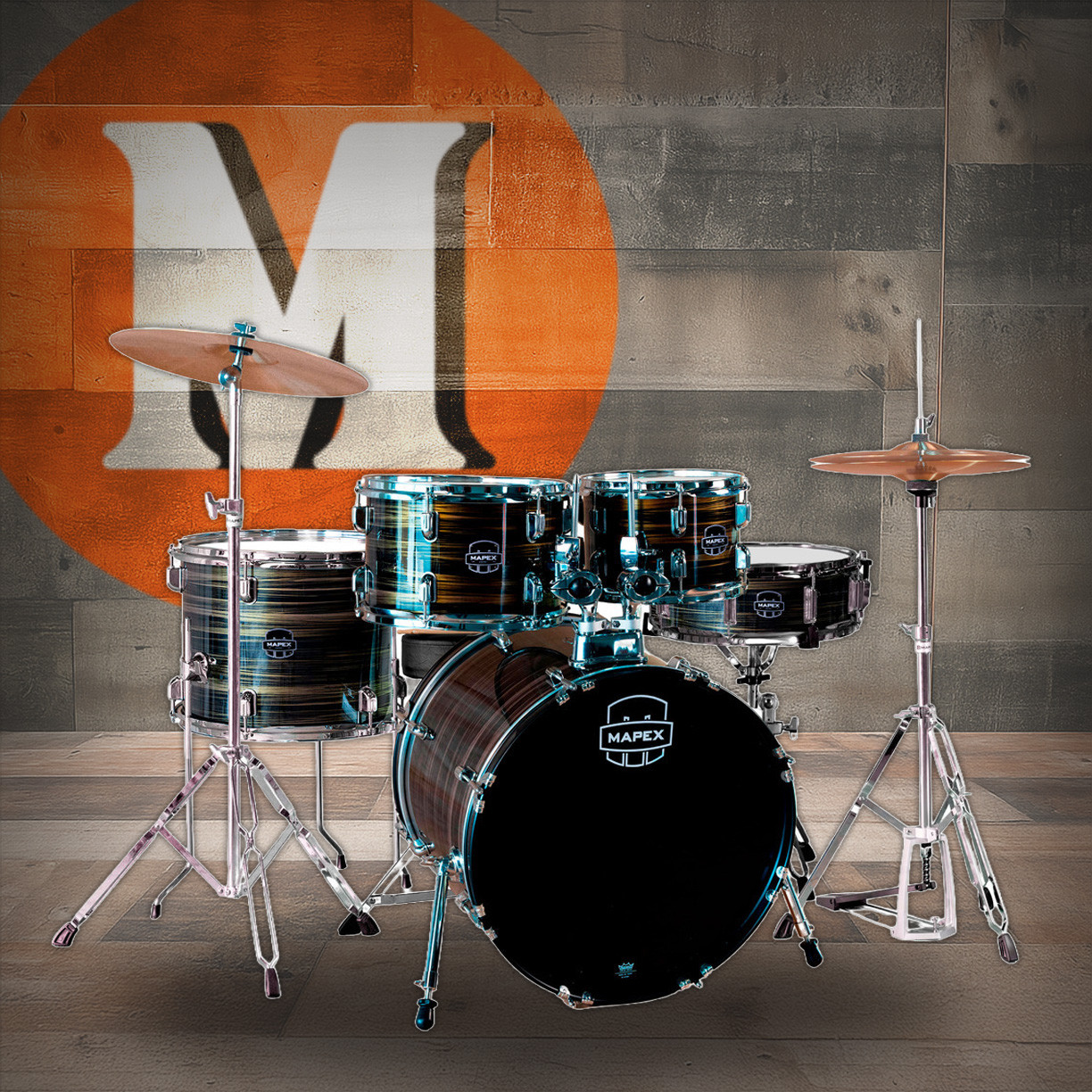 Mapex Comet 5-Piece Complete Drum Set - 20 In. Bass Drum - Ebony Yellow Grain (CM5044FTCFJ) | Musician Madness