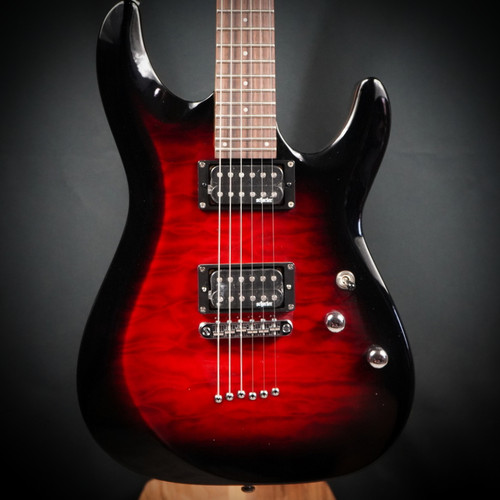 Schecter C-6 Plus See Thru Cherry Burst Electric Guitar (B-Stock) with quilted maple top, dual humbuckers, and glossy cherry burst finish.