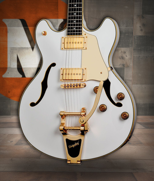 Schecter Robin Zander Signature Corsair Electric Guitar with semi-hollow body, Bigsby tremolo, and Schecter Diamond pickups in gloss finish.