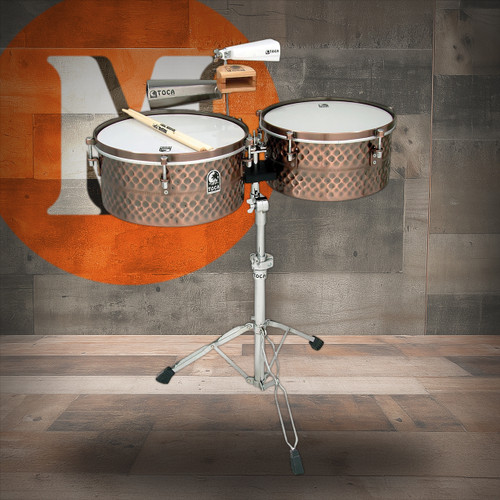 Toca Pro Line Timbales 14"/15" w/ Stand - Black Chrome (TPT1415-BC) | Musician Madness