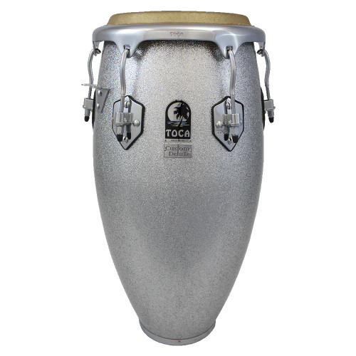 Toca CDLX Fiberglass Conga 12.5" - Silver (4612-1/2FS) featuring a durable fiberglass shell, 12.5-inch drum head, silver finish, and high-quality hardware for professional percussionists.