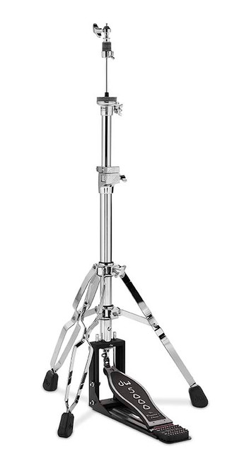 DW 5000 Series 3-Leg Hi-Hat Stand (DWCP5500D) featuring durable heavy-duty construction, smooth double-chain action, adjustable spring tension, and stable tripod base for professional drum performance.