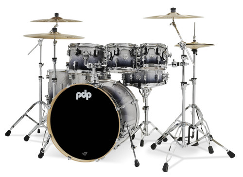 PDP Concept Maple Drum Set, 7-Piece - Silver to Black Fade, Chrome Hardware (PDCM2217SB) | Musician Madness