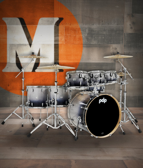 PDP Concept Maple Drum Set, 7-Piece - Silver to Black Fade, Chrome Hardware (PDCM2217SB) | Musician Madness