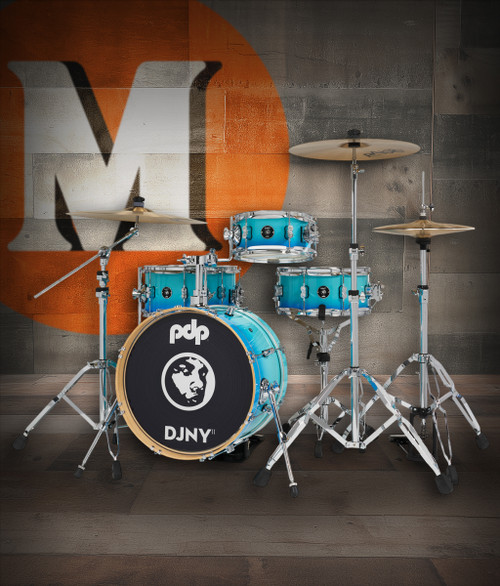 PDP Daru Jones 4-Piece Shell Pack in Blue Fade finish featuring compact toms, poplar shells, and a vintage-style bass drum.