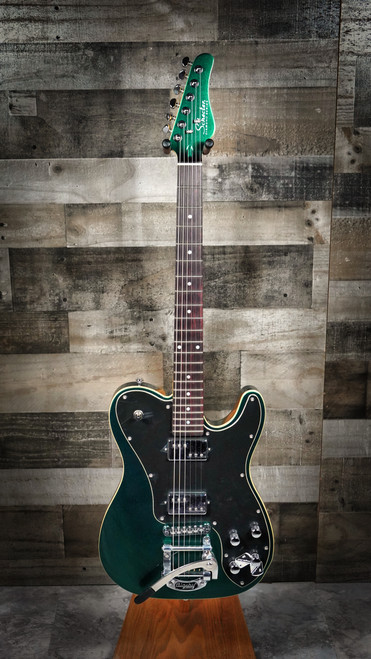 Schecter PT Fastback II B Electric Guitar - Dark Emerald Green finish featuring dual humbuckers with coil-splitting, chrome hardware, and vintage-inspired single-cut design with modern playability