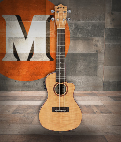 The Lanikai FM-CEC Concert Ukulele features a beautifully figured flame maple top, back, and sides that produce bright, articulate tone with strong projection. The cutaway design offers easy access to higher frets, while the onboard FishmanÃ‚Â® Kula preamp ensures clear, natural sound when amplified. With elegant binding and smooth playability, this uke is ideal for performers seeking stunning looks and professional tone.