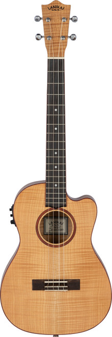 The Lanikai FM-CEB Baritone Ukulele features beautifully figured flame maple on the top, back, and sides, providing bright articulation with deep baritone warmth. The cutaway design offers easy access to higher frets, while the onboard FishmanÃ‚Â® Kula preamp and tuner deliver natural, clear amplified tone. Ideal for performers, songwriters, and players wanting a visually striking and sonically rich baritone uke.
