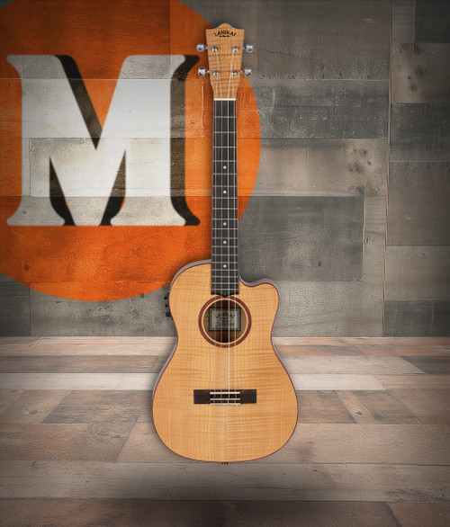 The Lanikai FM-CEB Baritone Ukulele features beautifully figured flame maple on the top, back, and sides, providing bright articulation with deep baritone warmth. The cutaway design offers easy access to higher frets, while the onboard FishmanÃ‚Â® Kula preamp and tuner deliver natural, clear amplified tone. Ideal for performers, songwriters, and players wanting a visually striking and sonically rich baritone uke.