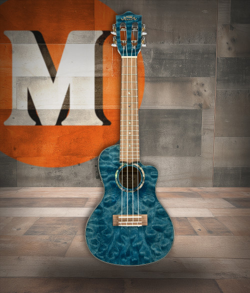 Lanikai Quilted Maple Blue Stain Concert A/E Ukulele w/ Kula Preamp (QM-BLCEC)