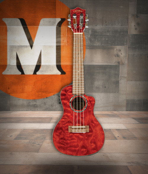 Lanikai Quilted Maple Red Stain Concert Cutaway A/E Ukulele w/ Kula Preamp (QM-RDCEC)