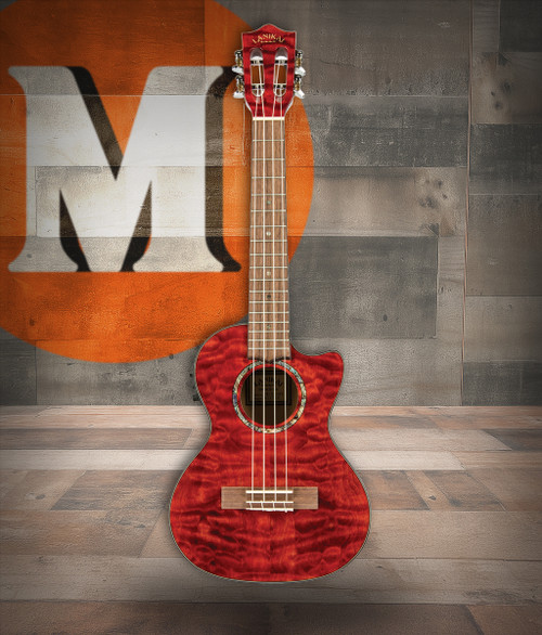 Lanikai Quilted Maple Red Stain Tenor Cutaway A/E Ukulele w/ Kula Preamp (QM-RDCET)