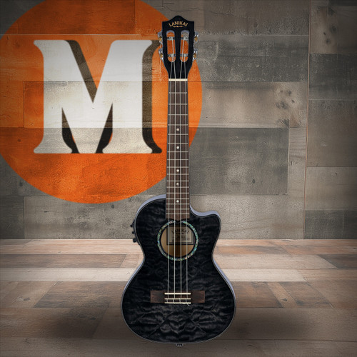 Lanikai Quilted Maple Black Stain Tenor Cutaway A/E Ukulele w/ Kula Preamp (QM-BKCET) | Musician Madness