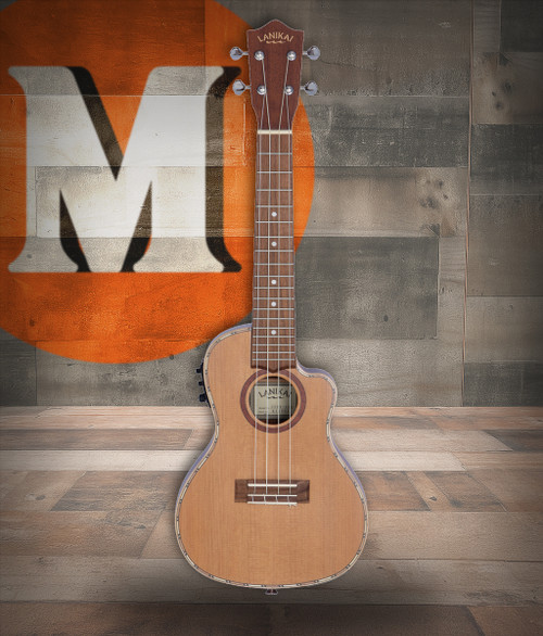 The Lanikai CDST-CEC Concert Ukulele features a solid cedar top for warm, rich tone with excellent responsiveness. A smooth Venetian cutaway allows easy access to the upper frets, while the FishmanÂ® Kula preamp with built-in tuner ensures clear, natural amplification. Crafted with comfort and precision, this A/E concert uke is ideal for performers and musicians seeking expressive acoustic tone with stage-ready electronics.