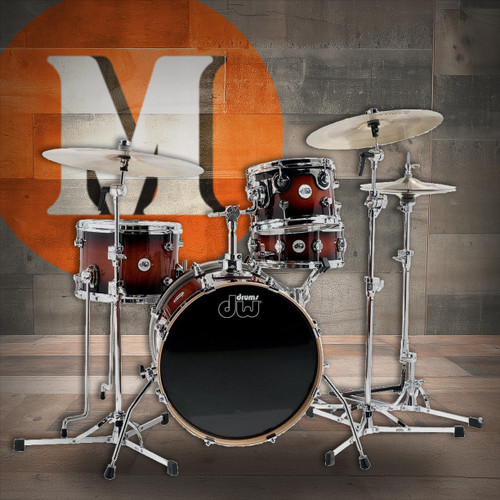 Design Mini Pro 4-Piece Drum Set DDLG1604TB in Tobacco Burst finish with 16" bass drum and compact shell configuration.