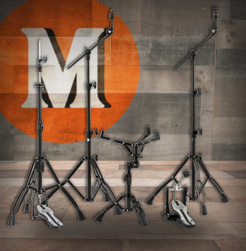 Mapex HP6005-DP Mars 600 Series Hardware Pack with Double Pedal – includes hi-hat stand, snare stand, two boom cymbal stands, and double bass drum pedal with double-braced chrome legs
