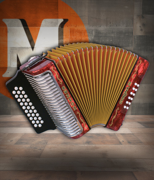 The Hohner Corona III GCF Red Accordion delivers powerful tone, smooth performance, and classic Hohner craftsmanshipÃ¢â‚¬â€perfect for NorteÃƒÂ±o & Tex-Mex music.