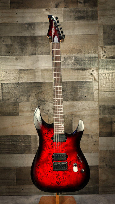 Schecter CR-6 Electric Guitar in Black Cherry Burst finish - B-Stock model featuring contoured double-cut body, Schecter USA pickups, and black chrome hardware