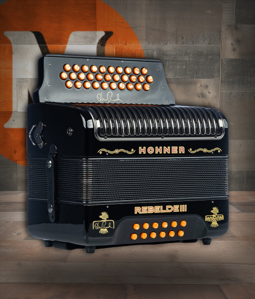 Limited Edition Hohner Rebelde III Celso PiÃƒÂ±a GCF Accordion in Black offers legendary tone and signature style. Includes gig bag and straps for pros and collectors.