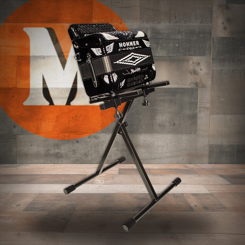 Nomad Accordion Stand NIS-C080 featuring adjustable height, durable frame, and foldable design for stable support and easy portability for all accordion sizes.