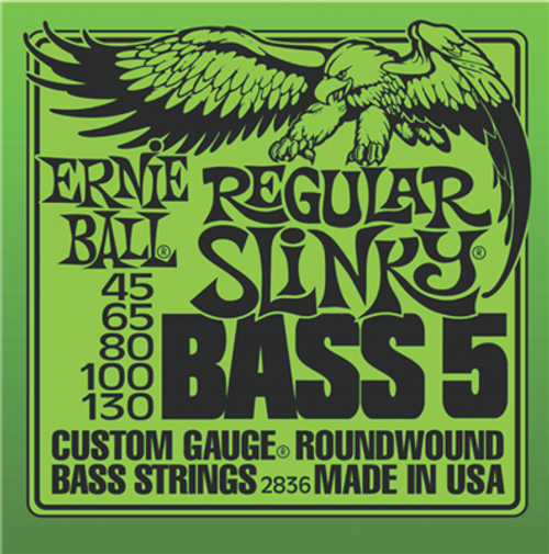 Ernie Ball 2836 Regular Slinky Nickel Wound Electric Bass Guitar Strings - .045-.130 5-string