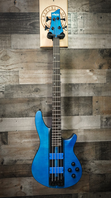 Schecter C-4 GT Satin Trans Blue with Black Racing Stripe Decal Electric Bass Guitar B-Stock