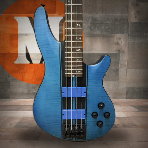 Schecter C-4 GT Bass - Satin Trans Blue w/ Black Racing Stripe (B-Stock) (708) | Musician Madness