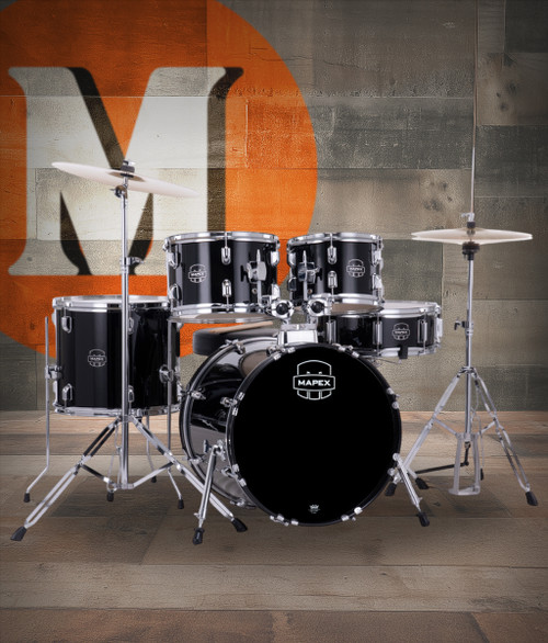 Mapex Comet Drum Set 5-Piece Complete Setup - 18 In. Bass Drum Dark Black (CM5844FTCDK) | Musician Madness
