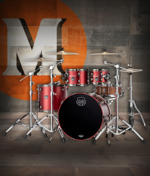Mapex SE529XEMBPA Saturn Evolution Classic 4-Piece Shell Pack in Tuscan Red finish, snare not included.