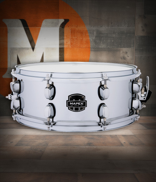 Mapex MPX 14" x 5.5" Steel Shell Snare Drum â€“ Steel (MPNST4551CN) featuring a durable steel shell, chrome hardware, and bright, crisp tone ideal for multiple playing styles.