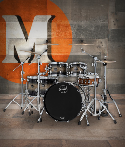 The Mapex Saturn VI Studioease 5-Piece Shell Pack (SR628XUZXG) features hybrid maple/walnut shells that provide powerful projection, rich tonal depth, and responsive dynamics. Finished in a bold Black Ink Burst, this kit includes SONIClear bearing edges for improved tuning stability and enhanced resonanceÃ¢â‚¬â€ideal for studio recording, live performance, and drummers seeking high-end tone with striking aesthetics.
