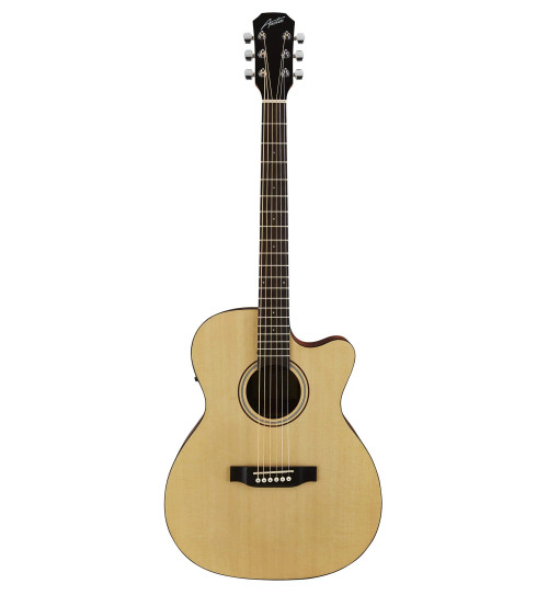 Austin AA25OSEC Acoustic/Electric Orchestra Guitar in Satin Natural finish â€“ cutaway body design with onboard electronics and classic acoustic styling